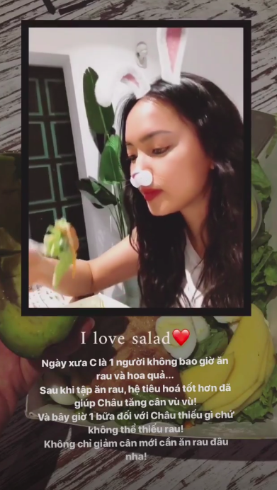Cô nàng Châu Bùi chia sẻ sở thích ăn ra và hoa quả của mình trên instagram